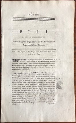 Item #8045 A Bill (as atmended for the Committee) for uniting the Legislatures of the Provinces...
