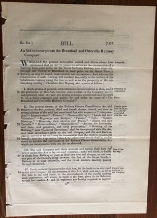 Item #8069 Bill. An Act to incorporate Brantford and Otterville Railway Company. No. 231 ...