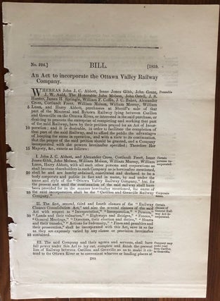 Item #8071 Bill. An Act to incorporate the Ottawa Valley Railway Company. No. 224 [1859]....