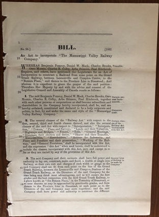 Item #8073 Bill. An Act to Incorporate "The Massawippi Valley Railway Company." No. 94] [1862]....