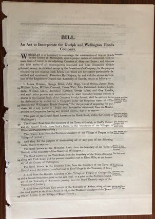 Item #8086 Bill. An Act to incorporate the Guelph and Wellington Roads Company. Legislative...