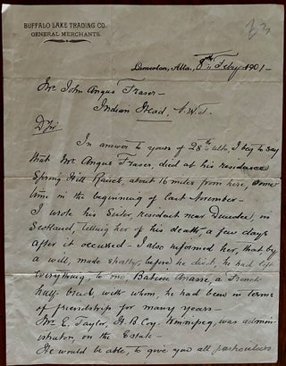 Item #8118 W. Hutchinson of Buffalo Lake Trading Co. In relation to the death and will of Angus...