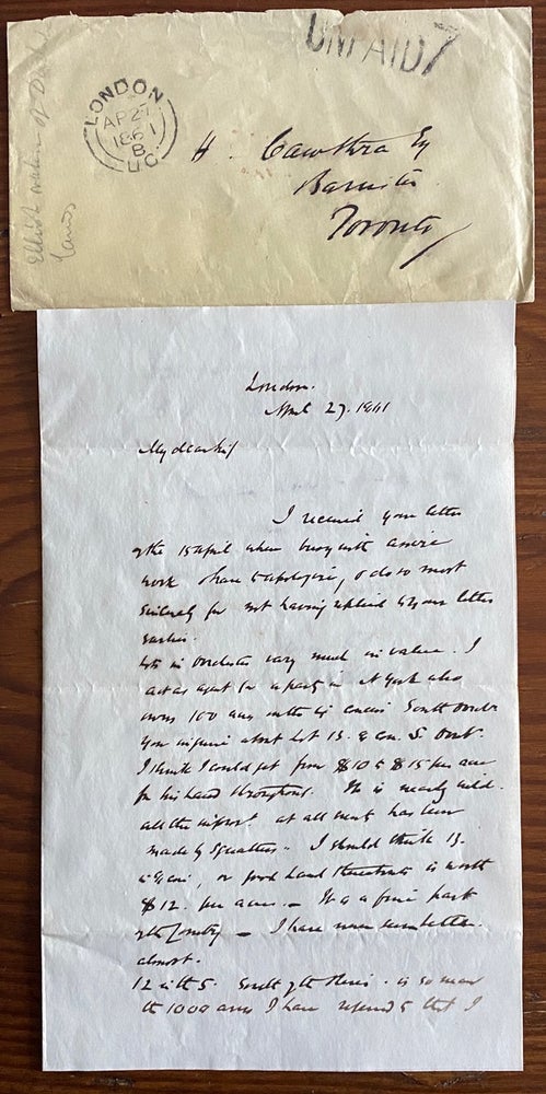 Item #8148 Judge William Elliot manuscript letter to Toronto barrister Henry Cawthra. Judge William ELLIOT, Henry CAWTHRA, provenance.