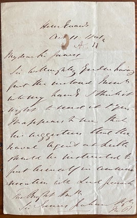 Item #8156 Manuscript letter signed to Sir James Graham relating a recommendation by Sir James...