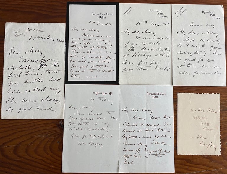 Item #8158 Thomas Brassey 6 autograph letters signed and one card signed, all to Mary Birkett. Thomas BRASSEY, 1st Earl Brassey.