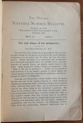The Ontario Natural Science Bulletin Journal of Wellington Field Naturalists' Club. Guelph, Ontario No. 2