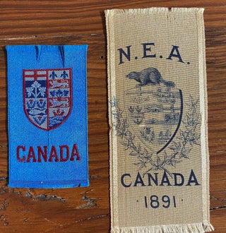 Item #8163 Two Ribbons - N.E.A. Canada. 1891 gold cloth ribbon & Canada blue cloth ribbon....