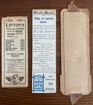 Three Canadian bookmarks, one each for Lipton Teas, P&P Campbell and J. & W. R. Scott Limited