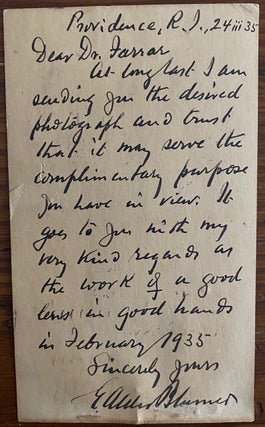 Item #8177 George Alder Blumer autograph letter signed, on reverse of a postcard. George Alder M....