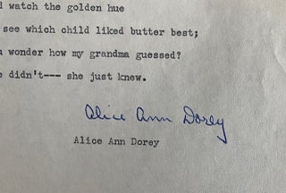 Alice Ann Dorey typescript poem titled "The Test" signed
