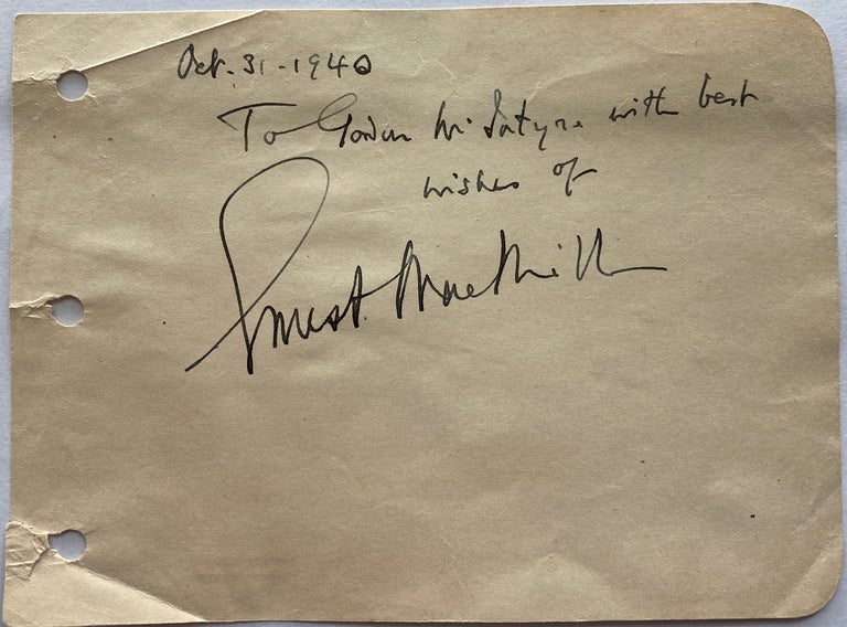 Item #8205 Ernest MacMlllan Signature and inscription to Gordon Mcintyre. Sir Ernest MACMILLAN, Alexander Campbell.