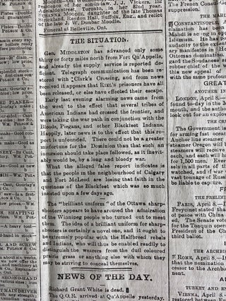 Eight "The Globe" and One "The Toronto Daily Mail" newspapers, with each issue reporting on the North-West (Louis Riel) rebellion