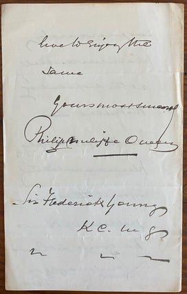 Philip Cunliffe-Owen holograph letter to Frederick Young