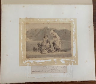 Albumen photo circa 1880's of Queen Victoria with Princess Beatrice and a Group of 4 Dogs plus a copy of a note originally written by Queen Victoria 1876
