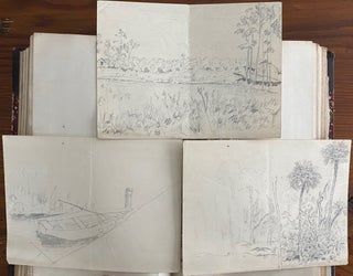 William Doughtie sketch and scrap book with pencil drawings and newspaper clippings from 1870' to 1880's.