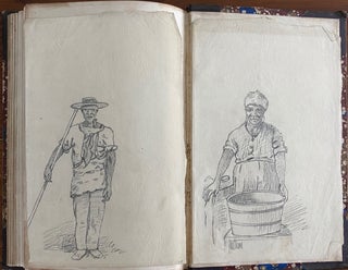 William Doughtie sketch and scrap book with pencil drawings and newspaper clippings from 1870' to 1880's.