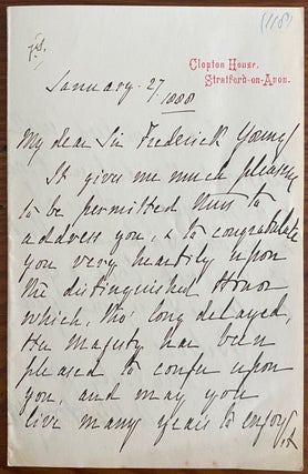 Item #8340 Holograph letter from Arthur Hodgson to Sir Frederick Young. Sir Arthur HODGSON, Sir...