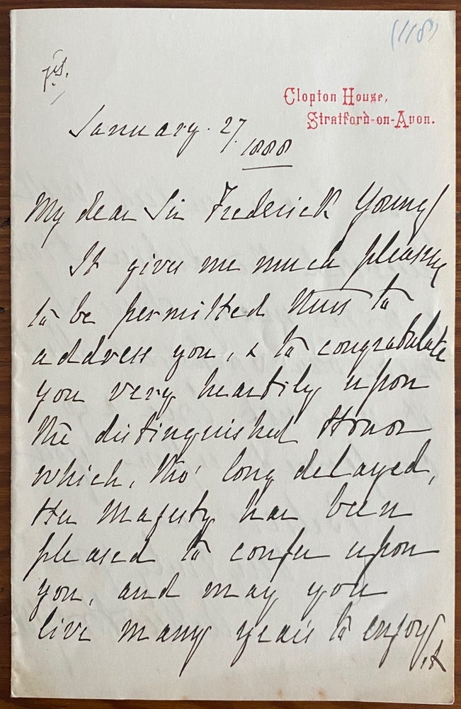 Item #8340 Holograph letter from Arthur Hodgson to Sir Frederick Young. Sir Arthur HODGSON, Sir Frederick YOUNG, provenance.