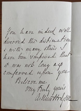 Holograph letter from Arthur Hodgson to Sir Frederick Young