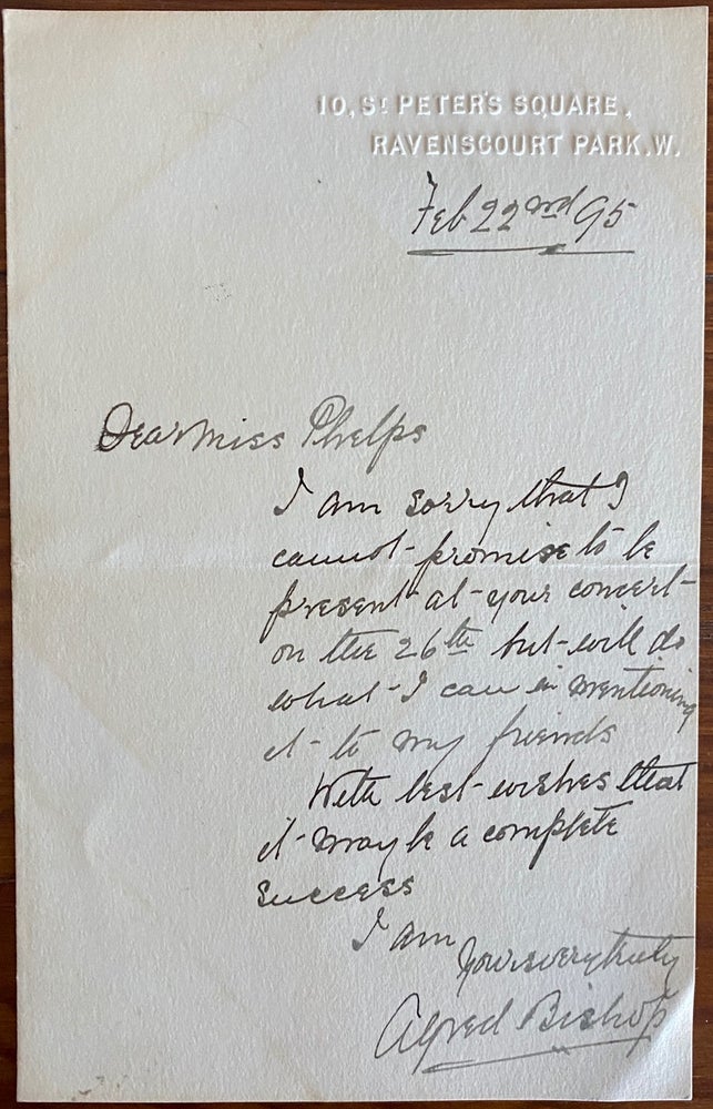 Item #8354 Holograph letter from Alfred Bishop to Miss Phelps. Alfred BISHOP.