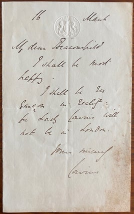 Item #8359 Holgraph Letter from Hugh McCalmont Cairns, 1st Earl Cairns to Benjamin Disraeli. Hugh...