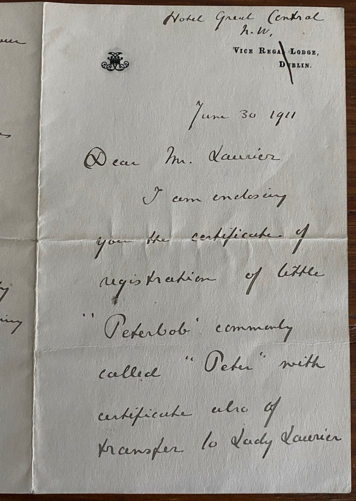 Item #8368 Manuscript letter from Lady Ishbel Aberdeen to Wilfrid Laurier. Lady ABERDEEN, Sir Wilfrid LAURIER, Ishabel Maria Marjoribanks, provenance.