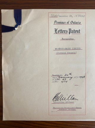 Letters of Patent, signed by Roland Michener for Whitney-Smith Limited