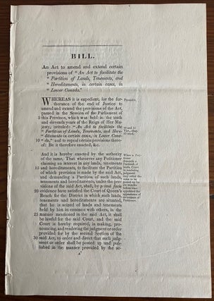 Collection of Seven (7) Canada Imprints and Bills dating from c1837 to 1858 relating primarily Clergy and Land Issues in Upper Canada