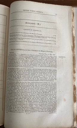 Report on the Affairs of British North America from the Earl of Durham. Folio. 1st edition, [bound with] the 5 Appendices A to E inclusive [Lord Durham Report]