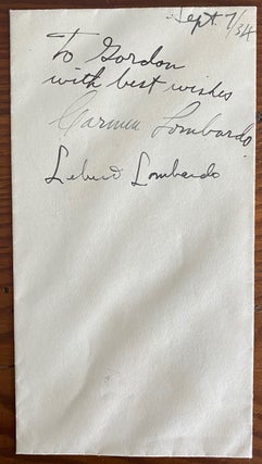 Item #8571 Carmen & Elbert Lombardo signatures. Carmen LOMBARDO, Lebert LOMBARDO