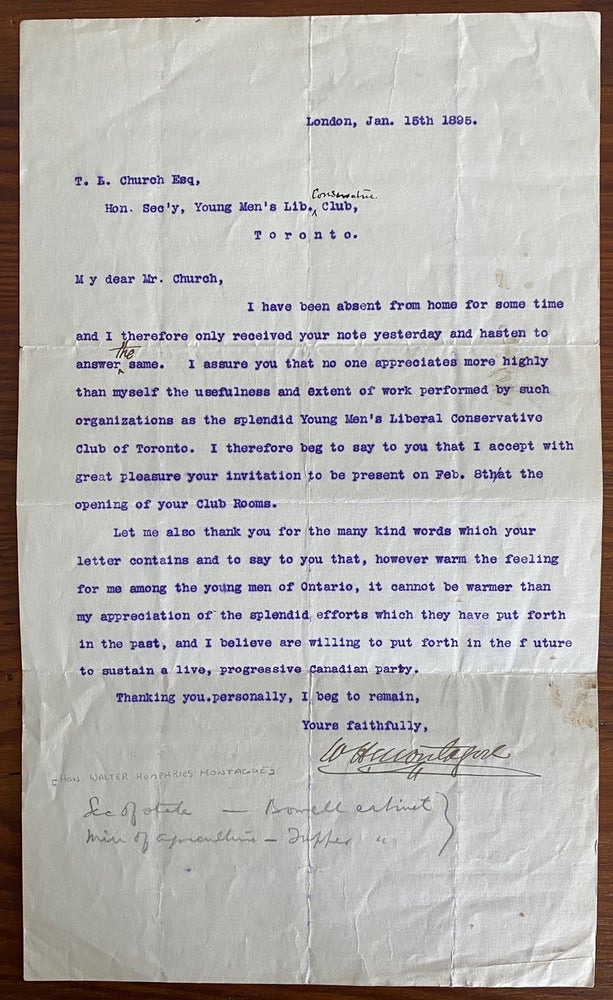 Item #8580 Walter Humphries Montague typed letter signed. W. H. MONTAGUE, Walter Humphries.