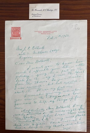 Item #8583 The Honorable R.L. Hanbridge autographed signed letter. Robert Leith HANBRIDGE, Dinny