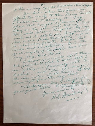 The Honorable R.L. Hanbridge autographed signed letter