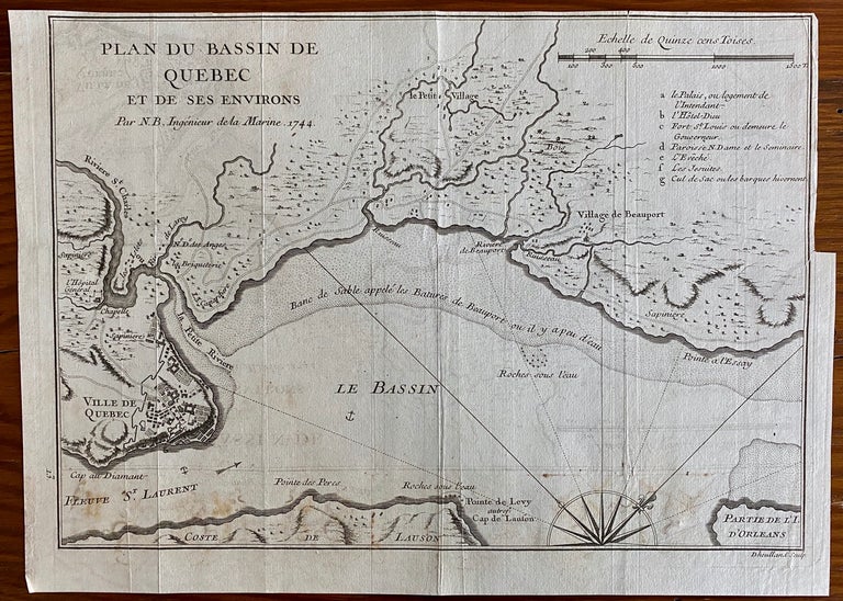 Item #8616 Plan du Bassin de Quebec et de ses environs. Jacques Nicolas BELLIN, Guillaume DHEULLAND, cartographer, engraved by.