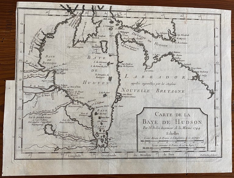 Item #8621 Carte de la Baye de Hudson. Par N. Bellin Ingenieur de la Marine. Jacques Nicolas BELLIN, cartographer.