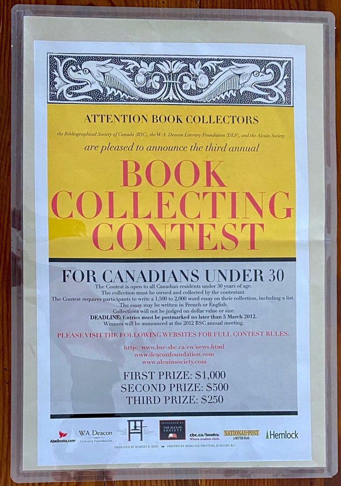 Item #8657 BSC - Canada’s Third National Book Collecting Contest Poster. Bibliographical Society of Canada, Robert  REID, designer.