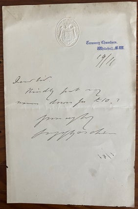 Item #8675 Autograph Letter Signed George Joachim Goschen. George Joachim GOSCHEN, 1st Viscount...
