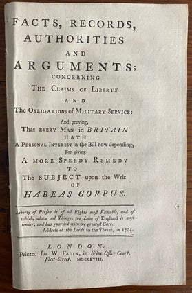 Item #8798 Facts, Records, Authorities and Arguments; Concerning the Claims of Liberty and the...