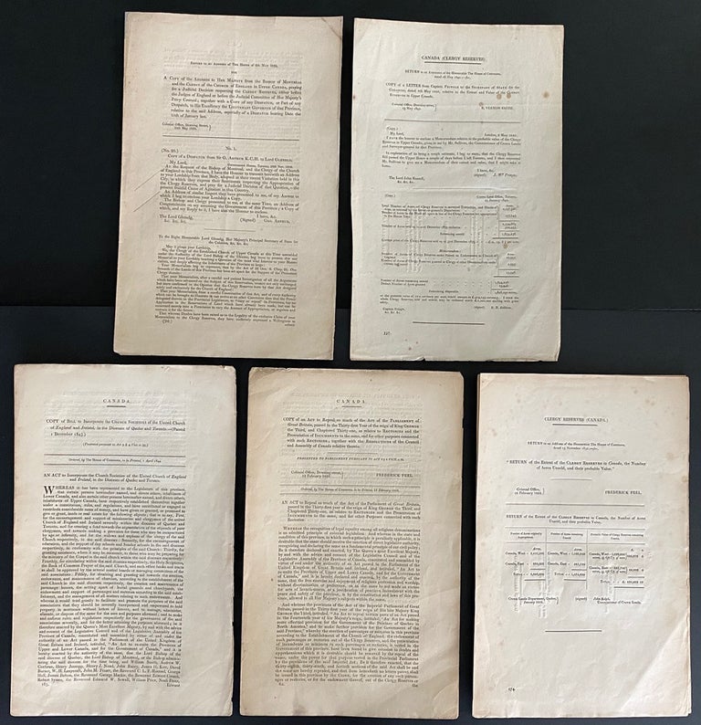 Item #8822 Five Clergy Reserves Parliamentary papers & related documents. Great Britain. Colonial Office..