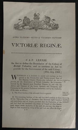 Item #8832 An Act to define the Boundaries of the Colony of British Columbia, and to continue an...