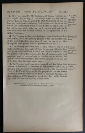 An Act for authorizing a guarantee of a loan to be raised by Canada for a payment in respect of the transfer of Rupert's Land [11th August 1869]