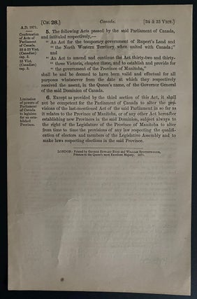 An Act respecting the establishment of Provinces in the Dominion of Canada [29th June 1871]