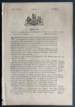 Item #8837 An Act respecting the establishment of Provinces in the Dominion of Canada [29th June...