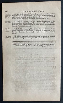 An Act to make temporary provision for the Government of Lower Canada