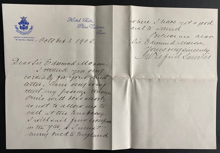 Item #8908 Sir Wilfrid Laurier Autographed Letter Signed to Sir Edmund Monson. Sir Wilfrid LAURIER, Sir Edmund MONSON, 1st Baronet.