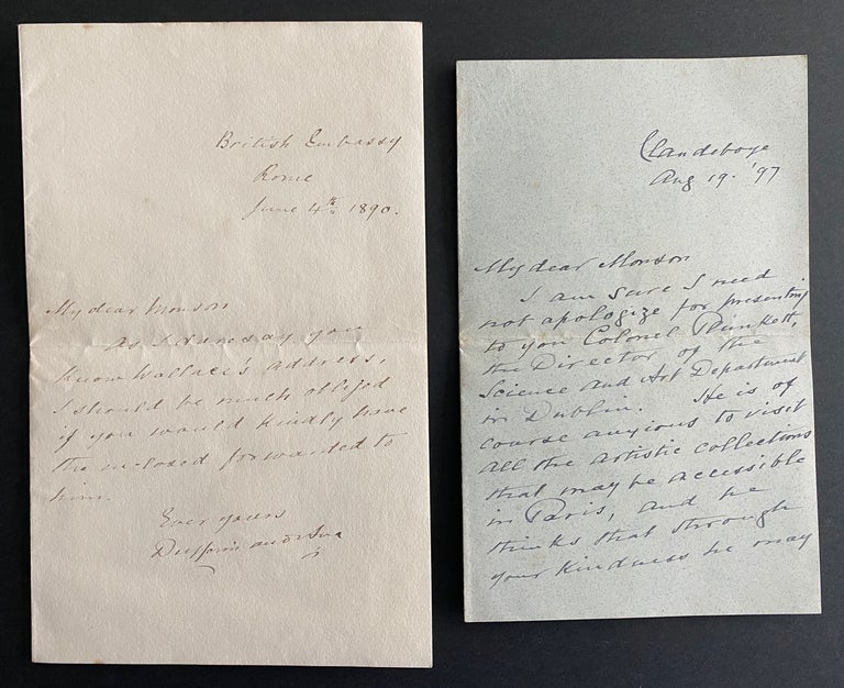 Item #8909 Two Lord Dufferin Autographed Letters Signed (ALS). Lord DUFFERIN, 1st Marquess of Dufferin, Frederick Hamilton-Temple-Blackwood, Sir Edmund MONSON, 1st Baronet.