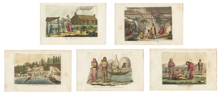 Item #8957 5 coloured circa 1826 prints of early Canadian Indigenous people in suggested period clothing. Giulio FERRARIO.