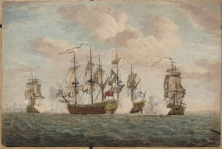 Three circa 1760-65 hand-coloured Naval battles hand-coloured engravings
