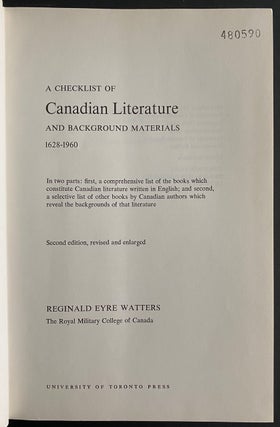 A Check List of Canadian Literature and Background Materials 1628-1960